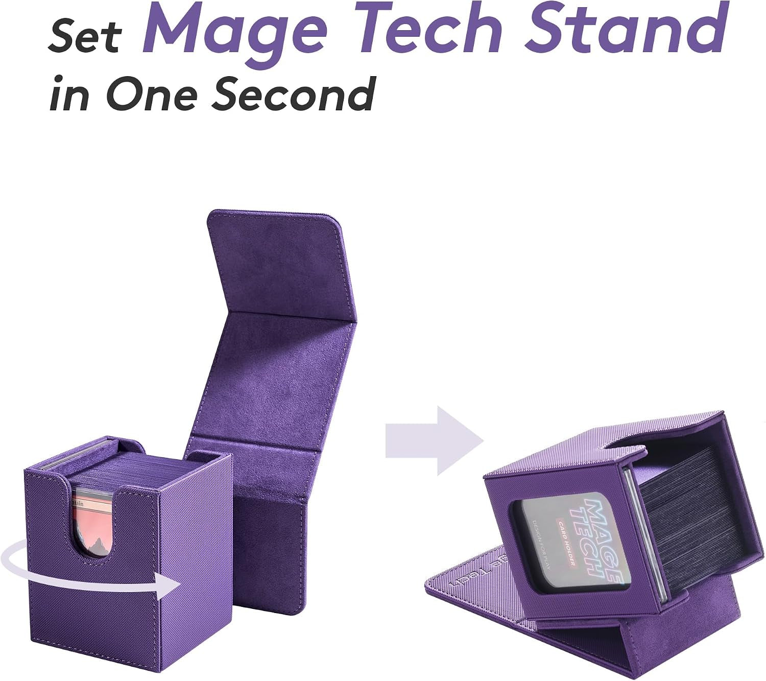 Commander Deck Box Lite - Card Display with Mini Snap Card Holder & Removable Cover, Fits 100+ Single-Sleeved Cards, Ideal for MTG, PTCG, OPCG, SWU & More(Purple)