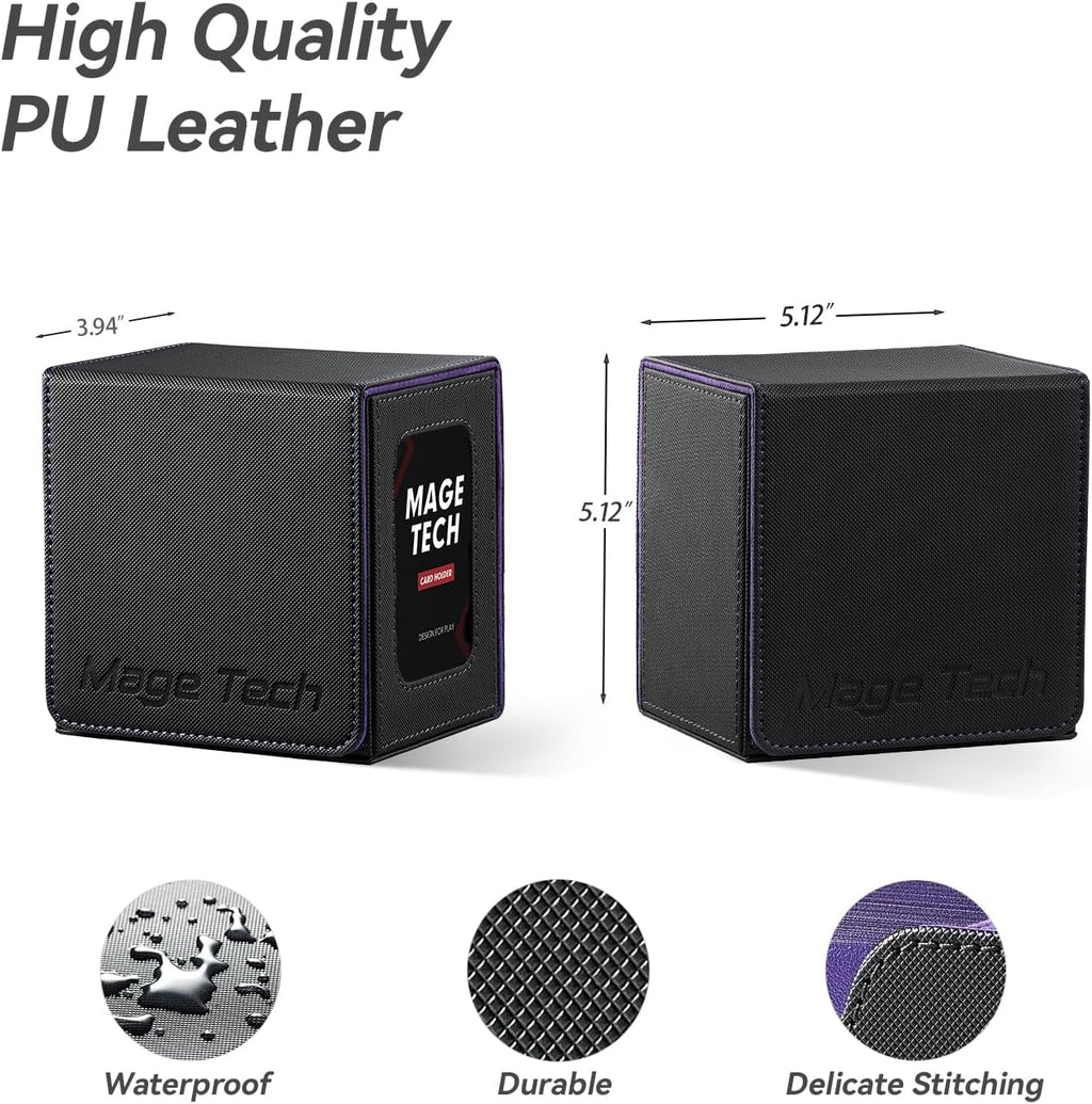 Card Deck Box for MTG Commander - Patented Design, Commander Display, Fits 100 Double-Sleeved Cards, 35Pt Card Brick & Dice Tray - Black/Purple