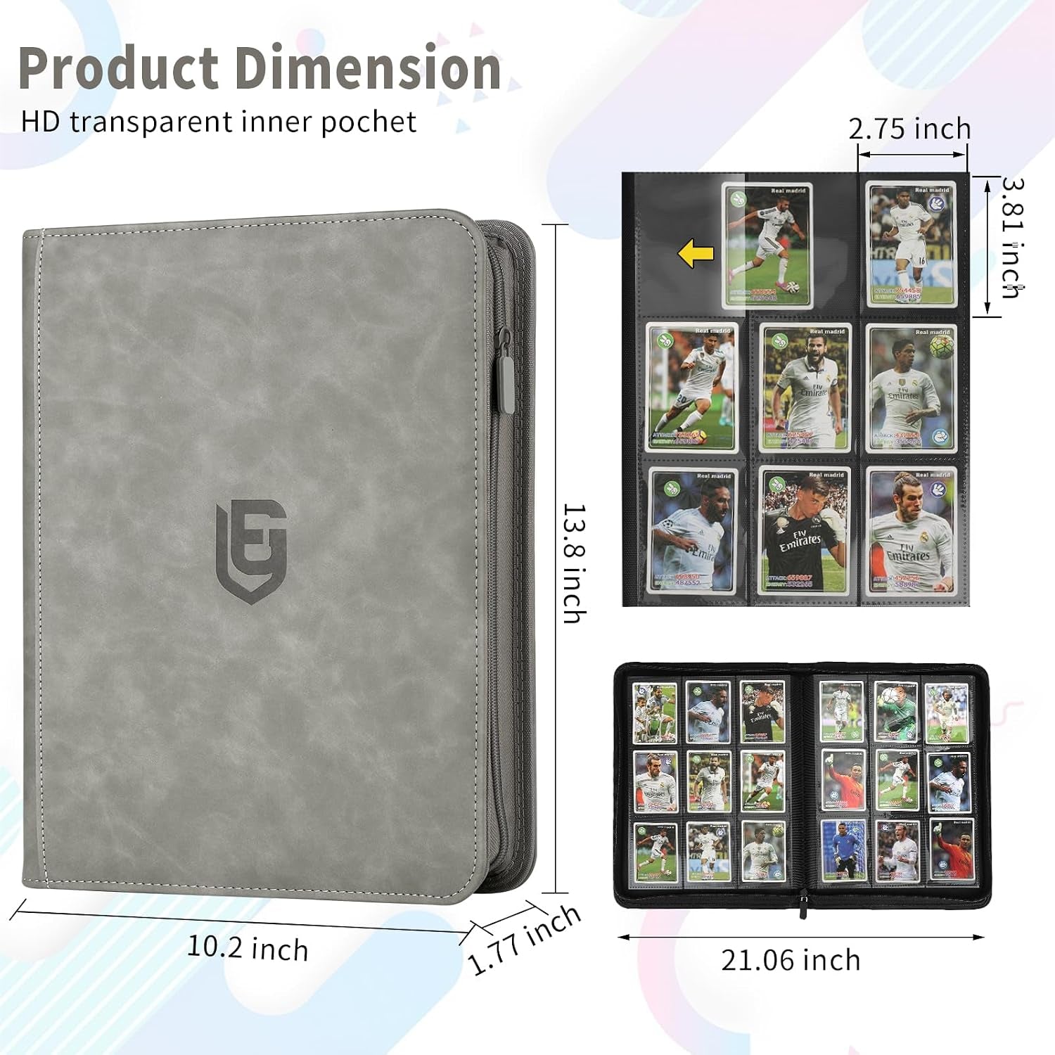 9 Pocket Card Binder,540 Pocket Trading Card Binders,Loading Pocket Collectible Card Album for MTG, TCG, Sport Card, Game Cards Grey