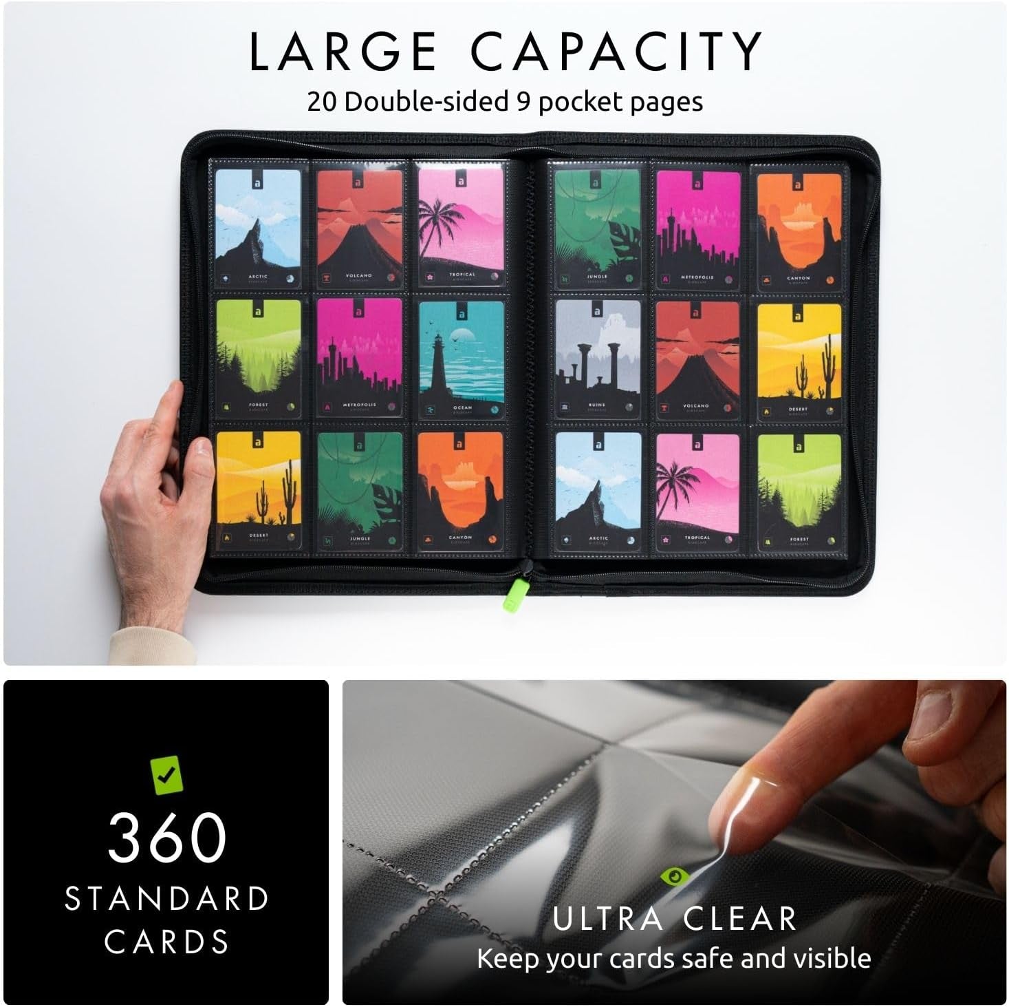 9 Pocket Zip Trading Card Binder 360 Cards Exo-Tec (Black)