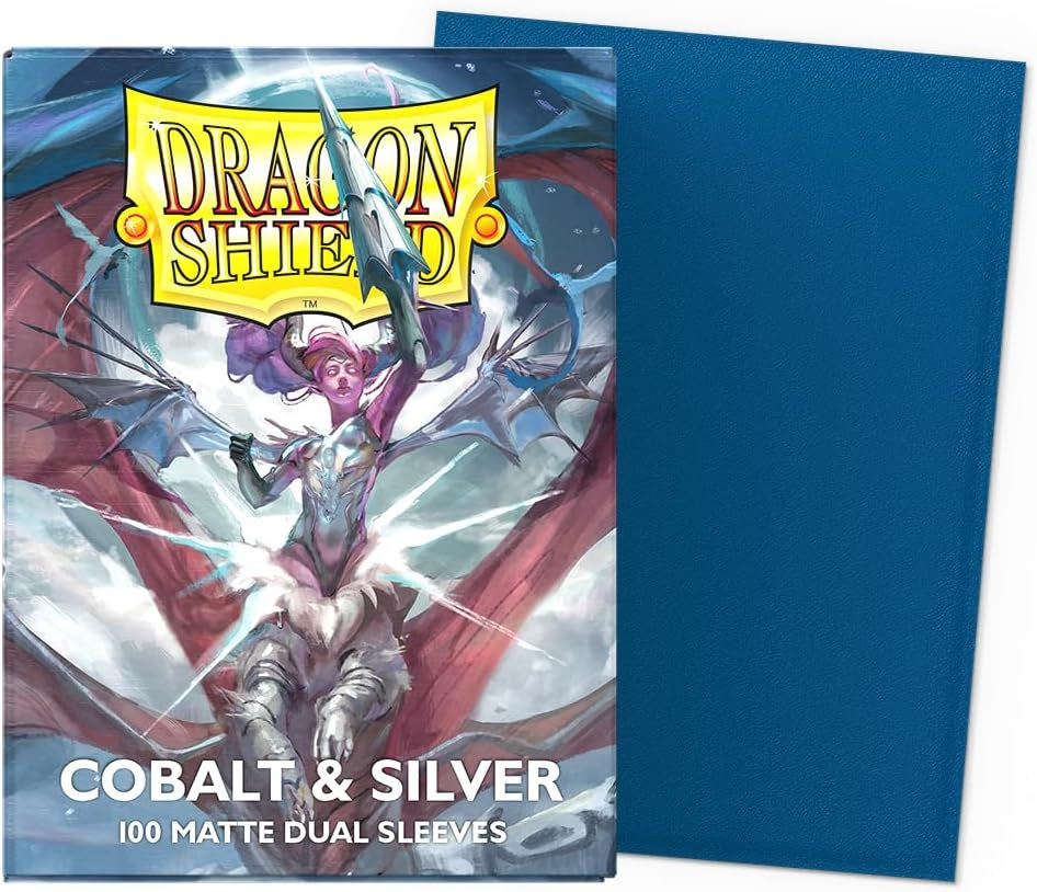| Matte Dual Standard Size Card Sleeves | 100 - Smooth & Tough Premium TCG Sleeves - Compatible with Pokemon, One Piece & Magic the Gathering | Cobalt & Silver
