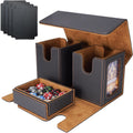 MTG Commander Deck Box 200 Double Sleeved Cards Storage, 3-In-1 Magnetic Card Case Organizer for Magic: the Gathering TCG CCG, 4 Dividers & 2 Toploaders (Black/Gold)