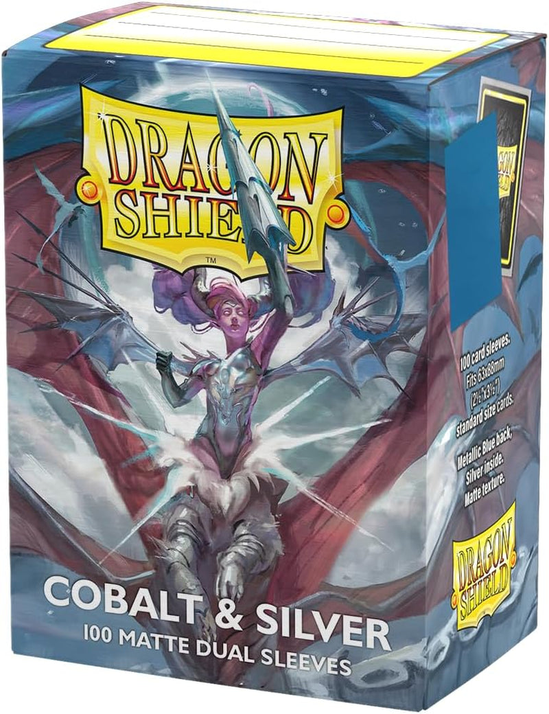 | Matte Dual Standard Size Card Sleeves | 100 - Smooth & Tough Premium TCG Sleeves - Compatible with Pokemon, One Piece & Magic the Gathering | Cobalt & Silver