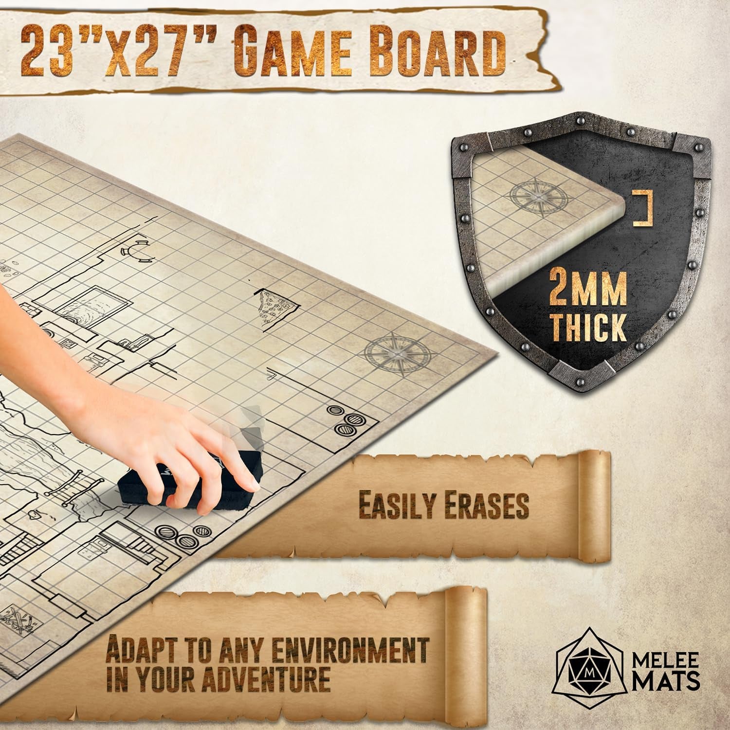 Ultimate DND Map Starter Set - 23” X 27" Double-Sided Battle Terrain Grid for Epic Tabletop Adventures - Wet & Dry Erase with Essential Accessories